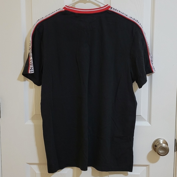 GUESS DENIM Logo Black Tee with Red/White Trim - Picture 3 of 4